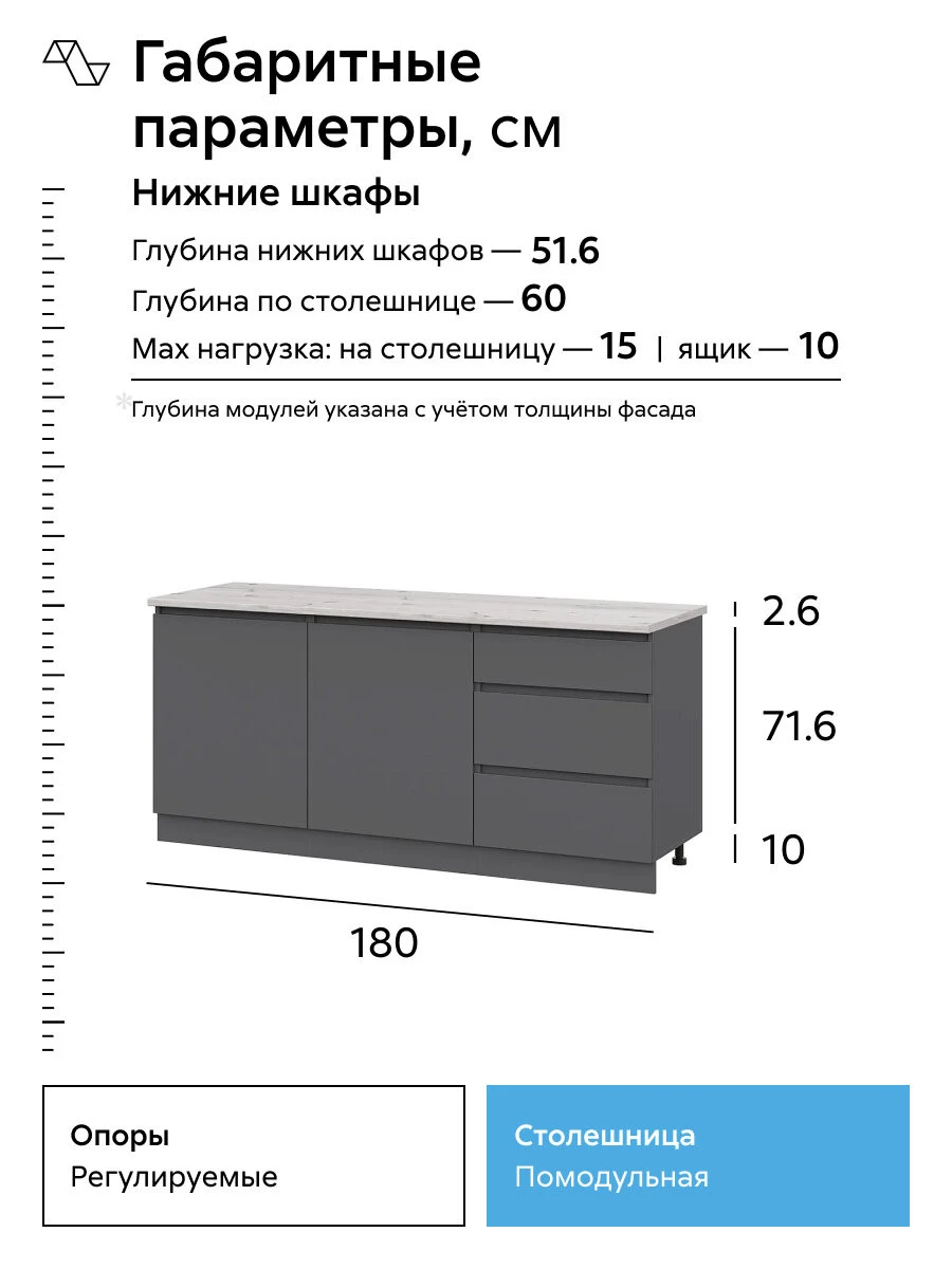 Кухонный гарнитур прямой Нонтон Айден, 180 см, серый графит / сосна бискайская