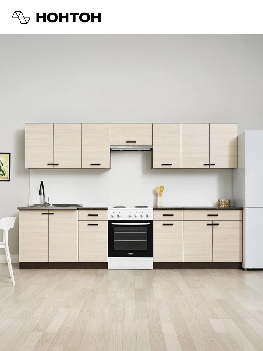 Кухонный гарнитур прямой Нонтон Мальва, 300 см, венге / лоредо