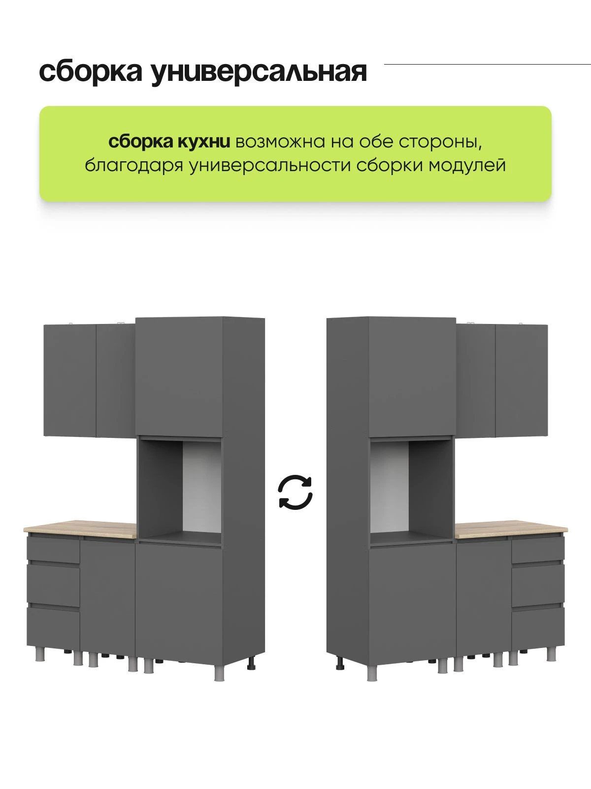 ARNIKA Кухонный гарнитур со столешницей "Довер", 140см, графит