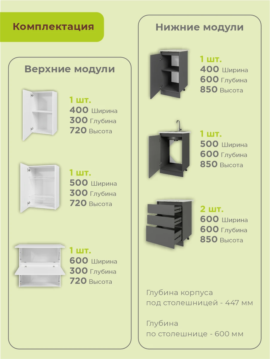 Кухонный гарнитур Барселона 150 см комплект со столешницей, мойкой и сифоном в подарок, Белый/Графит