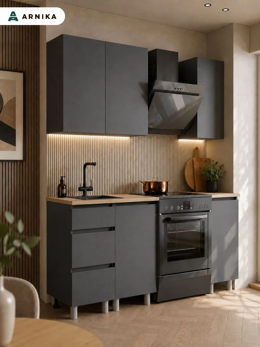 ARNIKA Кухонный гарнитур со столешницей, граффит 60х140х84,6 см
